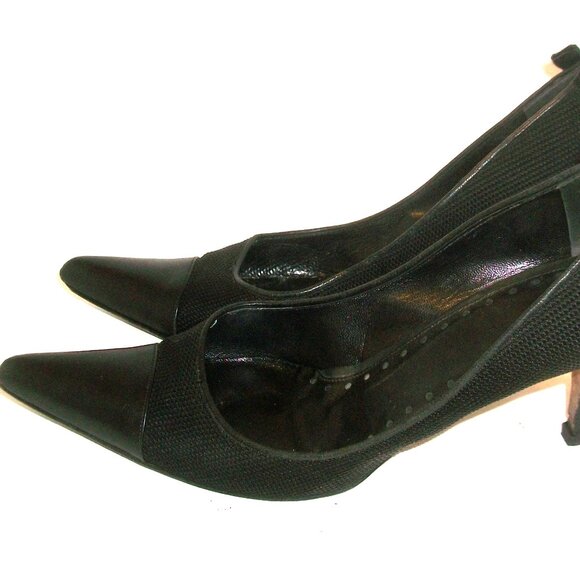 Yves Saint Laurent Vintage 90's Pointy Rear-Zip Leather & Textile Pumps - Picture 10 of 14